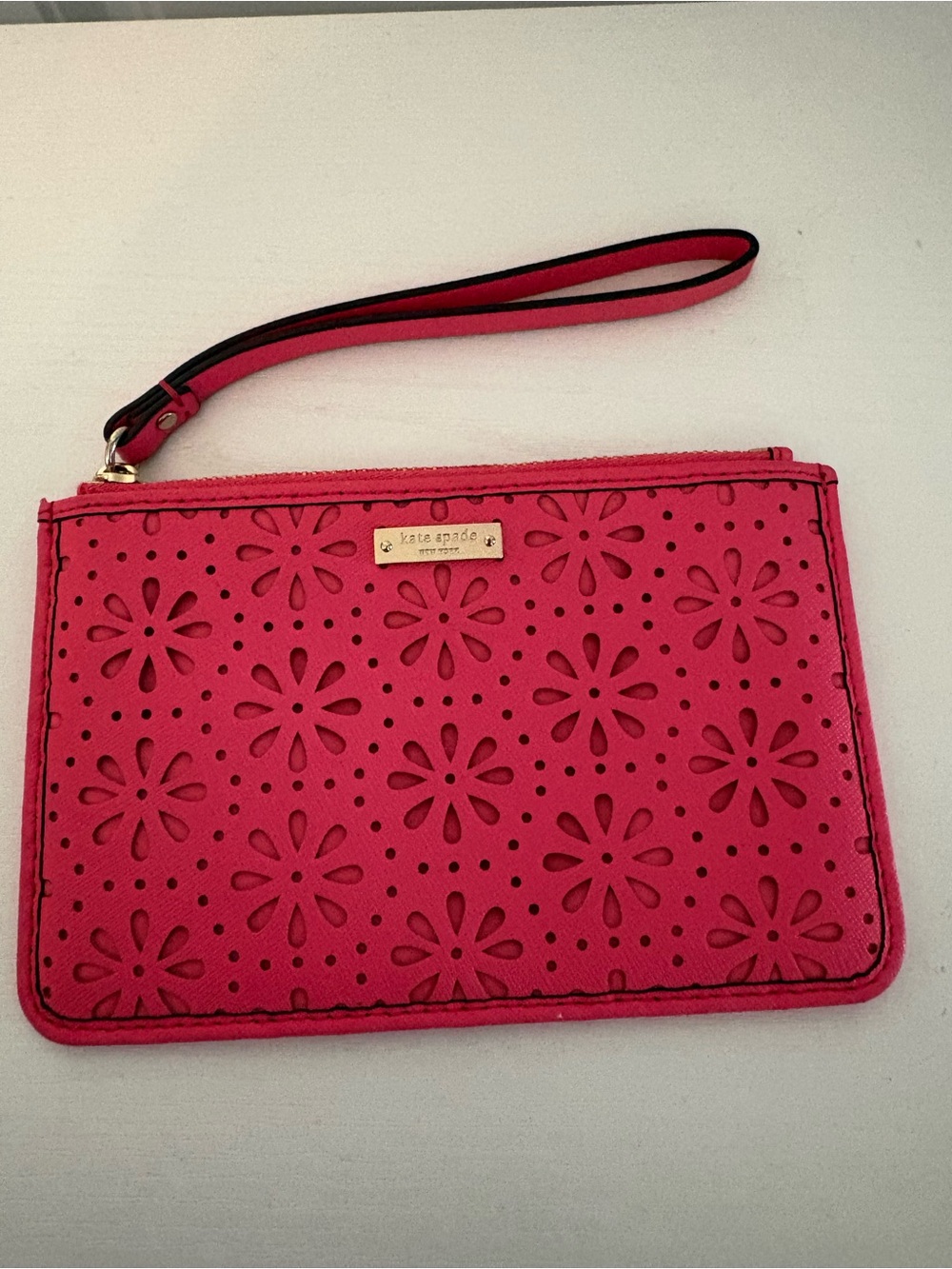 Kate Spade Pink Floral Laser Cutout Mini Wristlet